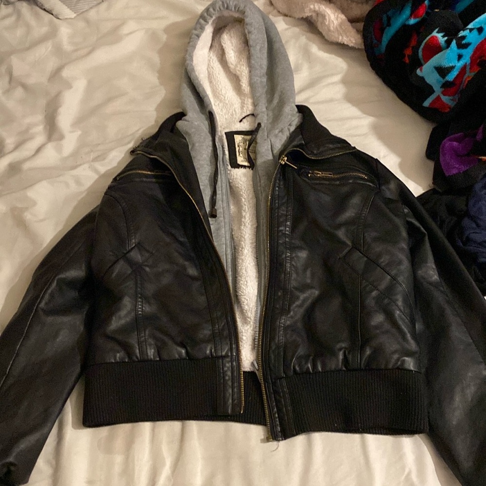 black biker jacket with furry inside